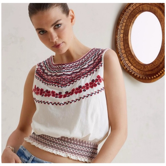 Anthropologie Tops - Anthro Linni Smocked Embroidered Top